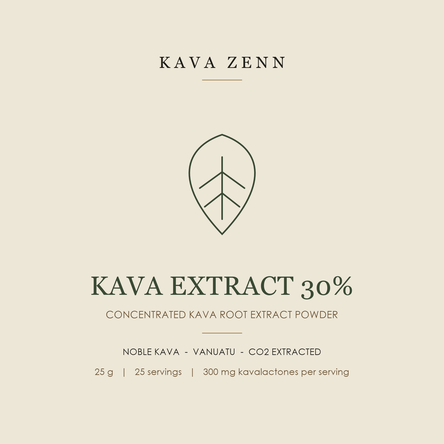 KAVA ZENN — KAVA EXTRACT 30%, concentrated kava root extract powder, 25 g, 25 servings, 300 mg kavalactones per serving
