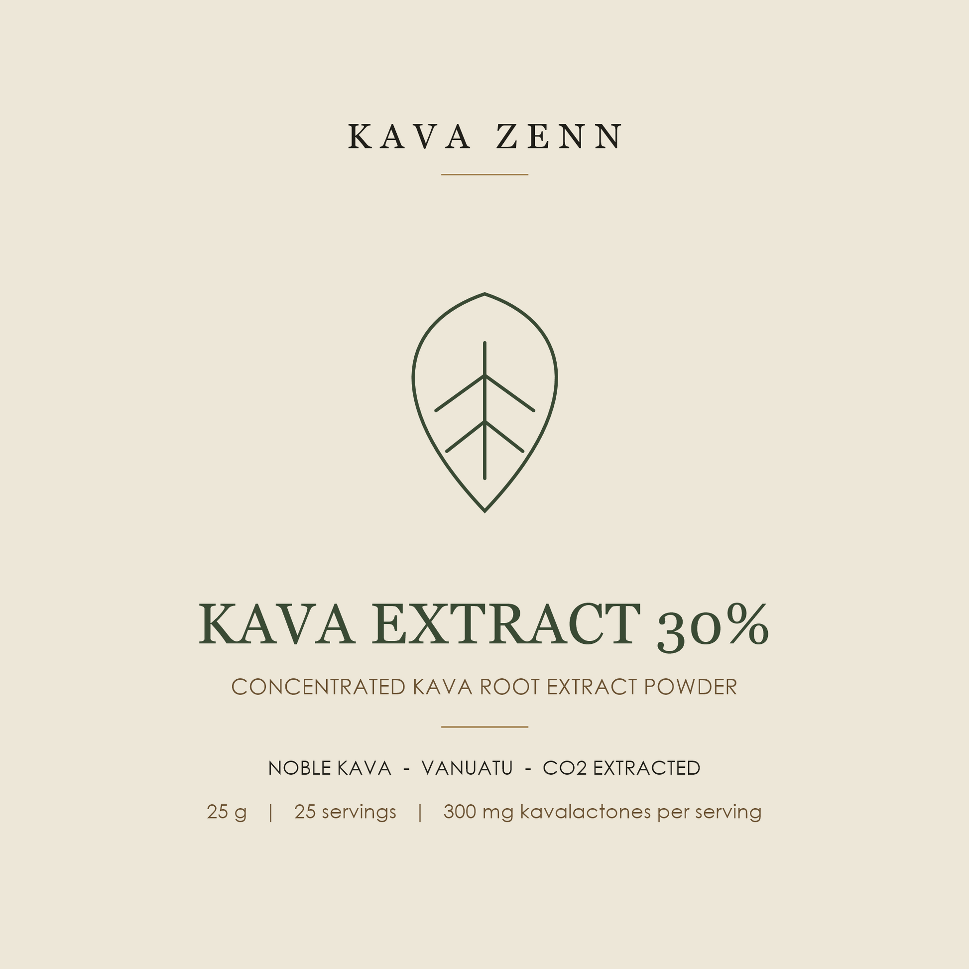 KAVA ZENN — KAVA EXTRACT 30%, concentrated kava root extract powder, 25 g, 25 servings, 300 mg kavalactones per serving