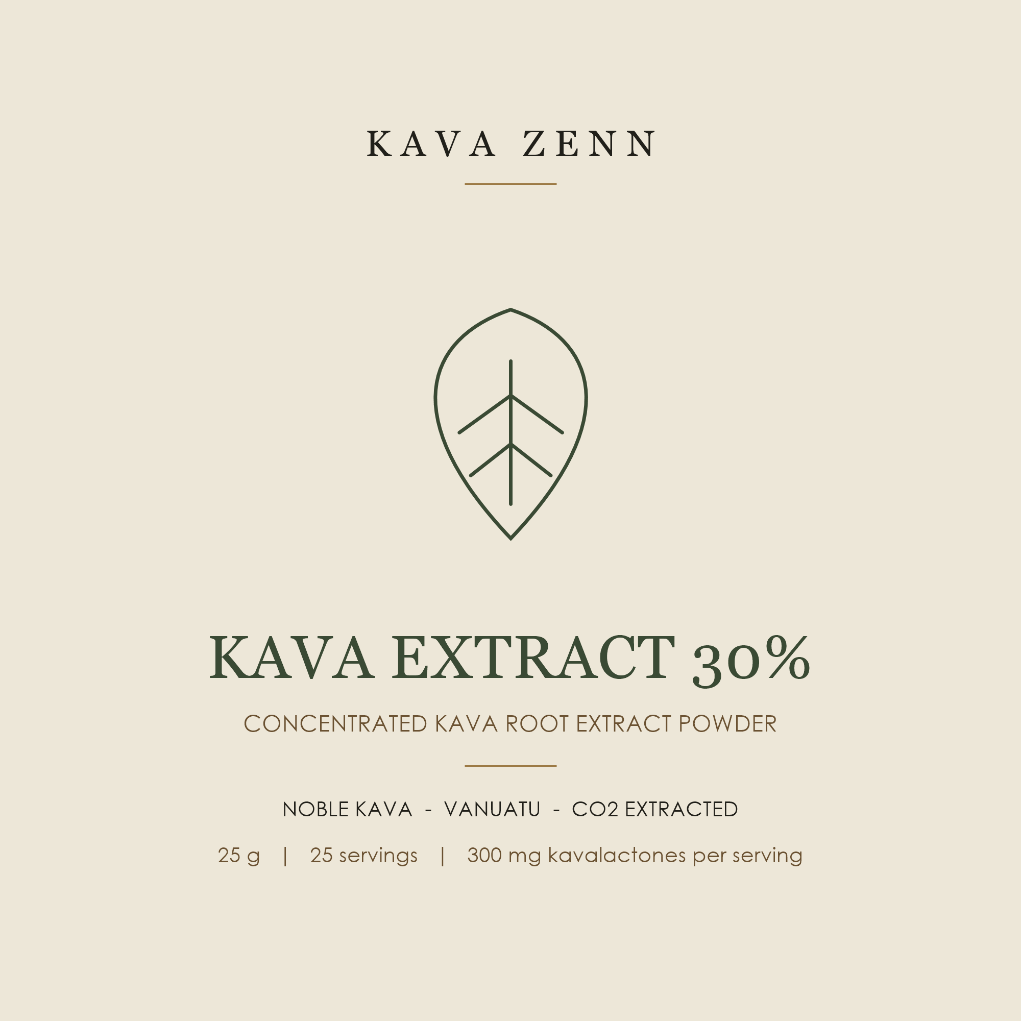 KAVA ZENN — KAVA EXTRACT 30%, concentrated kava root extract powder, 25 g, 25 servings, 300 mg kavalactones per serving