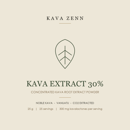 KAVA ZENN — KAVA EXTRACT 30%, concentrated kava root extract powder, 25 g, 25 servings, 300 mg kavalactones per serving
